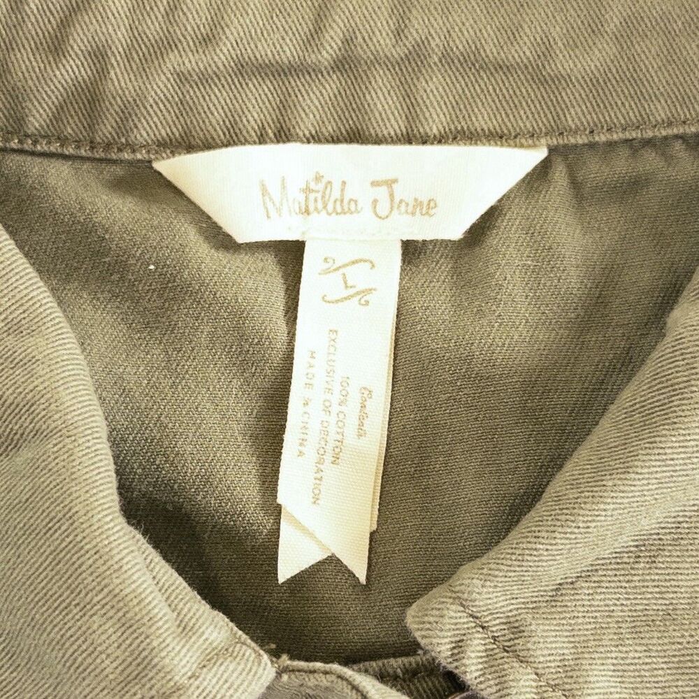 Matilda Jane Military Jacket Green Patchwork Ruffle Boho Peplum Fringe Shacket L - Picture 4 of 11